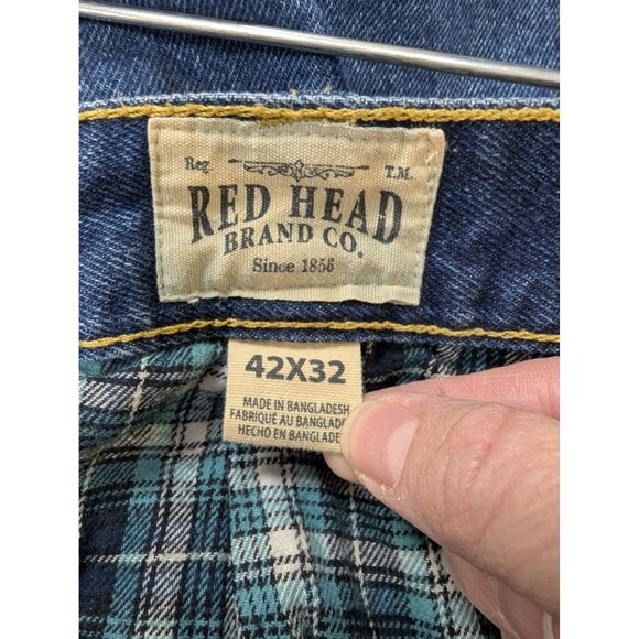 Redhead Flannel Jeans Mens 42X32 Blue Straight Leg Zipper Pockets - Picture 3 of 6
